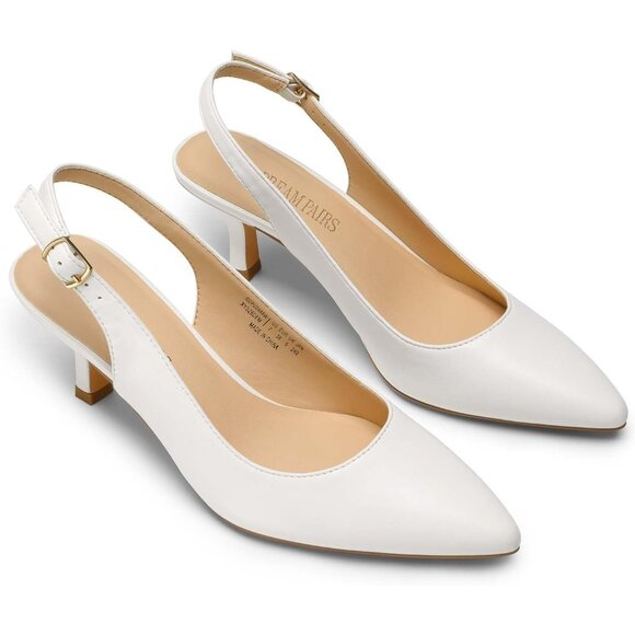 Dream Pairs Women White-pu Faux Suede Pointed Toe Slingback Low Kitten Heels - Picture 4 of 7